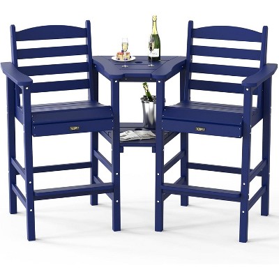 VINGLI Tall Adirondack Chairs Set of 2 with Removable Trays, HDPE All Weather Outdoor Bar Stools Heavy Duty Poly Deck Chairs for Pool Balcony