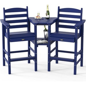VINGLI Tall Adirondack Chairs Set of 2 with Removable Trays, HDPE All Weather Outdoor Bar Stools Heavy Duty Poly Deck Chairs for Pool Balcony - 1 of 4
