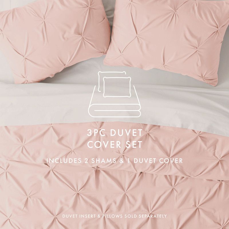 Pinch Pleat Textured  3PC Duvet Cover & Shams Set, Pintuck Design, Ultra Soft, Easy Care - Becky Cameron, 6 of 13