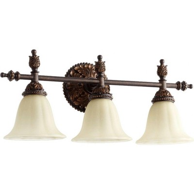 Quorum Lighting Rio Salado 3-Light Incandescent Fan, Toasted Sienna/Mystic Silver, 23.75W x 10H x 7.75D, Damp Rated