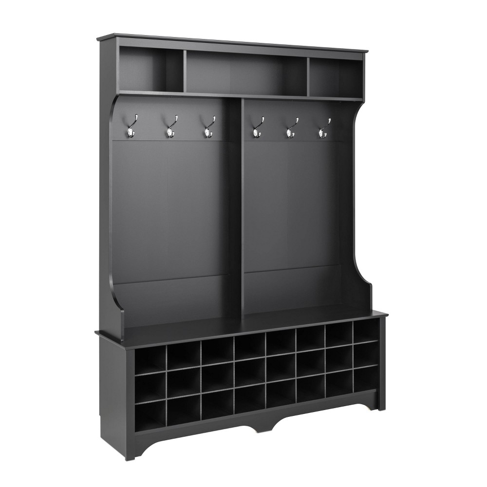 60" Wide Hall Tree with 24 Shoe Cubbies Black - Prepac: Mudroom Organizer with Bench & Hooks