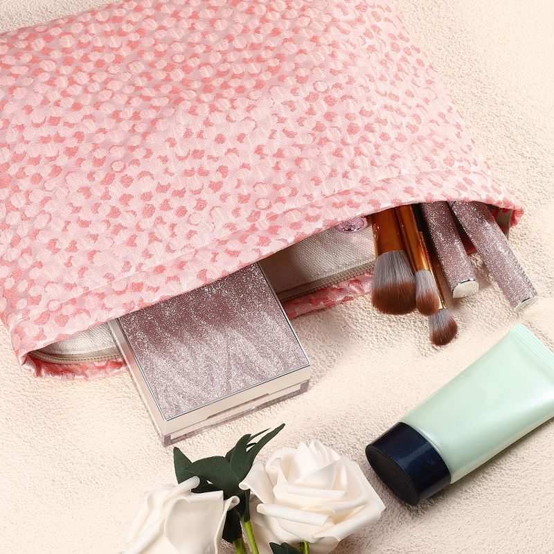 Unique Bargains Travel Floral Zipper-Closure Canvas Makeup Bag Pink Red 1 Pc, 2 of 8