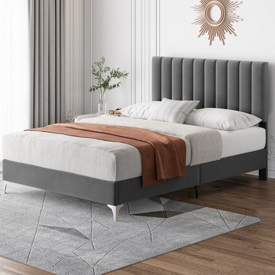 Whizmax Full Size Bed Frame With Velvet Upholstered Headboard And ...