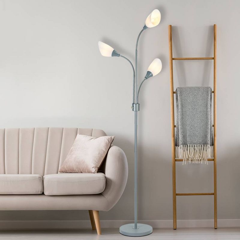 70.25&#34; 3-Light Floor Lamp with White Shades Silver - Cresswell Lighting, 5 of 8