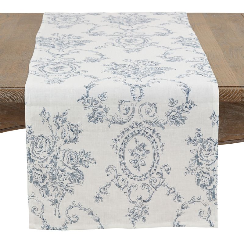 Saro Lifestyle Toile Table Runner With Floral Design, 1 of 2