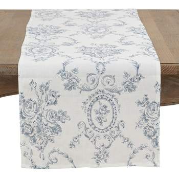 Saro Lifestyle Toile Table Runner With Floral Design