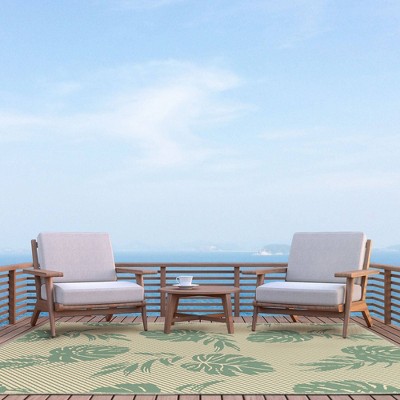 Tropical Island Vibes Reversible Beige/Green Synthetic Area Rug, 5' x 7'
