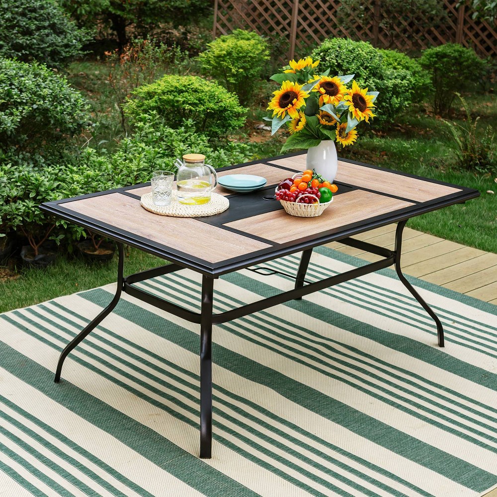 Captiva Designs Outdoor Rectangle Steel Dining Table with 1.57" Umbrella Hole