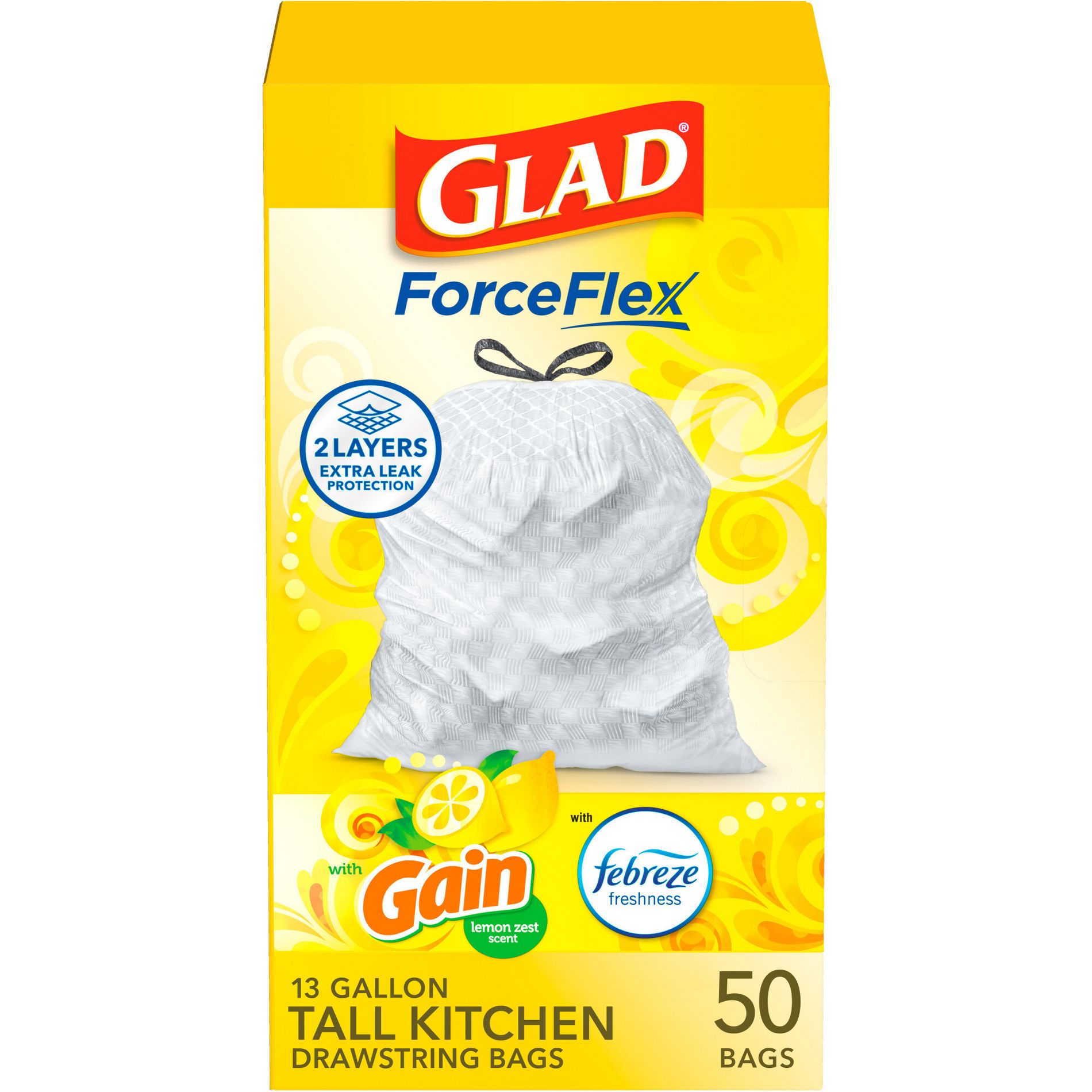 Glad ForceFlex DrawString Trash Bags - Lemon Zest - 13gal/50ct