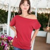 Anna-Kaci Women's Solid Cotton Stretchy Confident  Off Shoulder Casual T-Shirt Blouse - 4 of 4