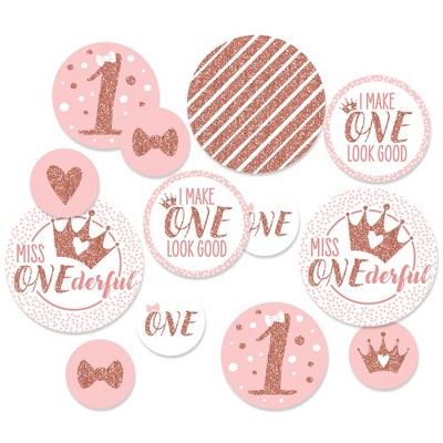 Big Dot of Happiness 1st Birthday Little Miss Onederful - Girl First Birthday Party Giant Circle Confetti - Party Décor - Large Confetti 27 Count