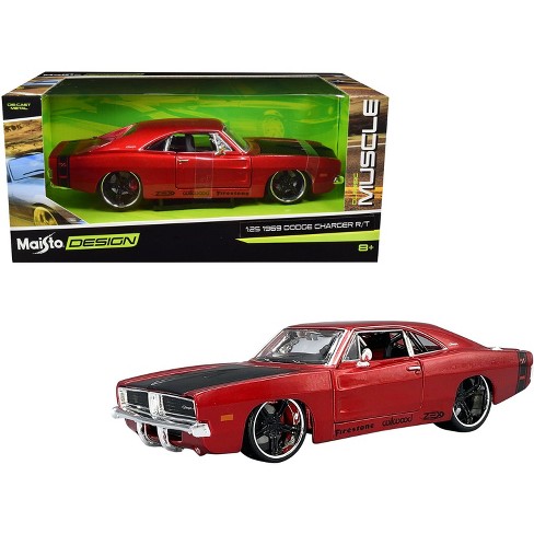 1969 Dodge Charger R/T Red Metallic with Black Hood and Black Stripes  