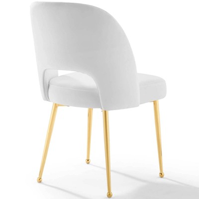 White Velvet Upholstered Side Chair with Gold Legs, Set of 2