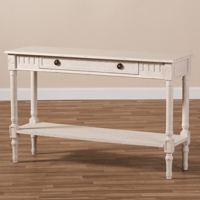 Ariella Country Cottage Whitewashed Console Table with Drawer