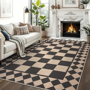 Washable Jute Rug, Checkered Easy Jute Rugs, Non-Shedding Low Pile Carpet, Washable Rug Non-Slip Carpet for Bedroom Dining Room - 1 of 4