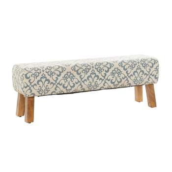 Bohemian Wood Upholstered Fabric Bench Large Cream - Olivia & May