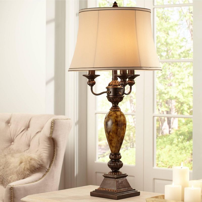 Kathy Ireland Mulholland Traditional Table Lamp 37" Tall Bronze Golden Marbleized White Bell Shade for Bedroom Living Room Bedside Office House Home, 2 of 10