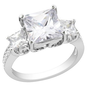 White Cubic Zirconia Silver Engagement Ring - 7 - Silver, Women