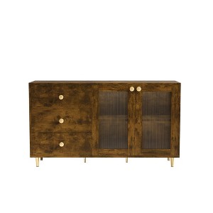 Sideboard Buffet Cabinet Wooden Storage Cabinet With Built In Shelves 3 Drawers Tempered Glass Doors For Living Room Kitchen Hallway Dining Room - 1 of 4