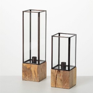 9.25"H and 13"H Sullivans Modern Block Taper Lantern - Set of 2, Multicolored - 1 of 3