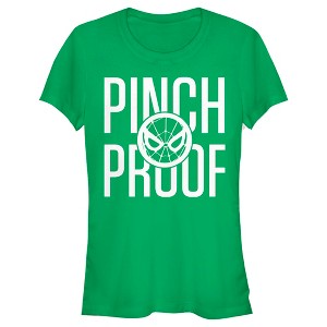 Juniors Womens Marvel St. Patrick's Day Spider-Man Pinch Proof T-Shirt - 1 of 4