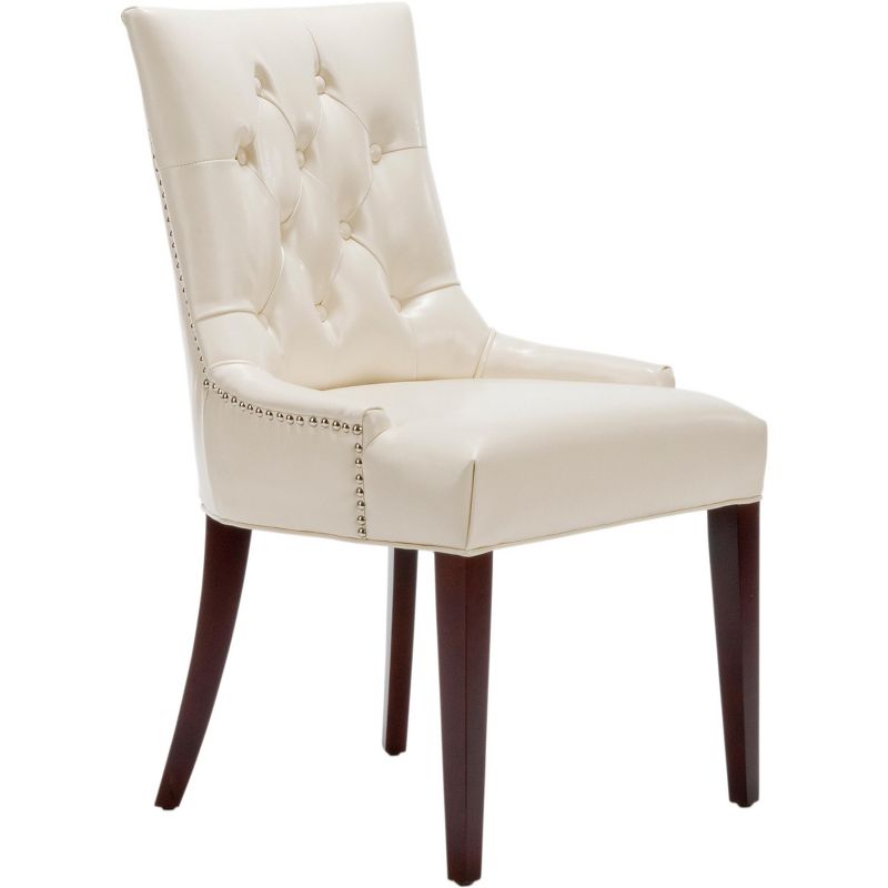 Transitional Amanda Slipper Chair in Flat Cream Leather and Wood