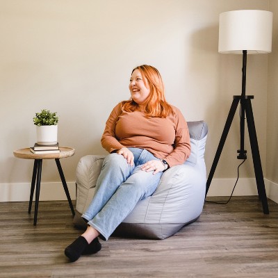 Two Tone Gray Polyester Bean Bag Chair with Drink Holder and Pocket