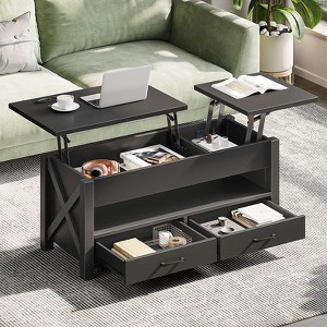 Greenstell Lift Top Coffee Table with Storage Drawers & Hidden Compartment, Multifunctional Living Room Table with Adjustable Height & Shelf - 1 of 4