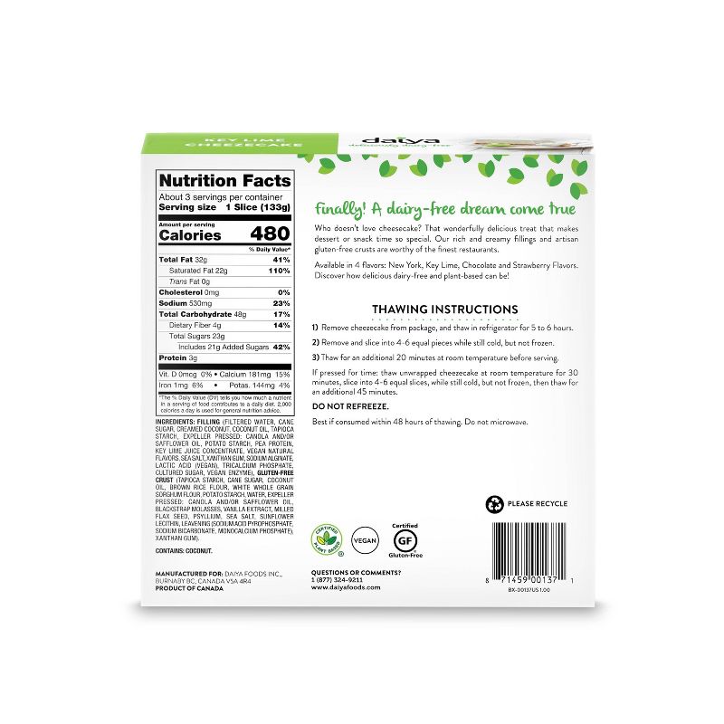 Daiya Dairy-Free Gluten Free Vegan Key Lime Frozen Cheezecake - 14.1oz, 4 of 7