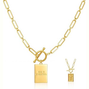 Chunky Cross Pendant Necklace, 14K Gold/Silver Plated Paperclip Chain with Toggle Clasp - 1 of 4