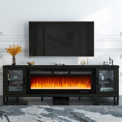 AOXUN TV Stand with 50" Fireplace, 80" Modern Fireplace Entertainment Center,TV Console Cabinet for TVs Up to 90", with Adjustable Shelf, Black