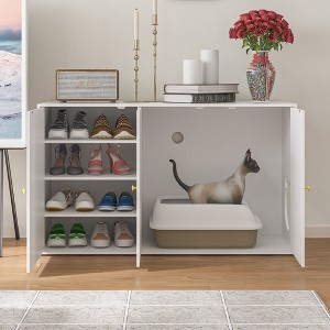 Famapy White Cat Cabinet Composite Storage Space Magnetic Cabinet Door Shutter Patterns - 1 of 4