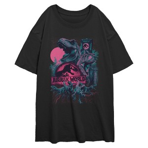 Juniors Womens Jurassic Park: Dominion Artistic Neon Logo T Shirt - 1 of 2