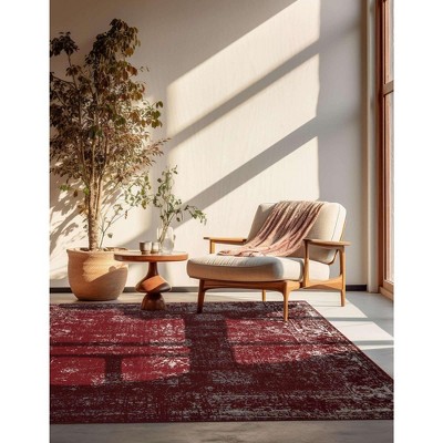 Burgundy Synthetic Square Stain-Resistant Easy-Care Rug