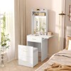 GlasFlength Modern Vanity Tables Set with Touch Screen Lighted Mirror, Dressing Table and Cushioned Stool Set with Drawers, White 18.6"*12.3“*60” - 2 of 4