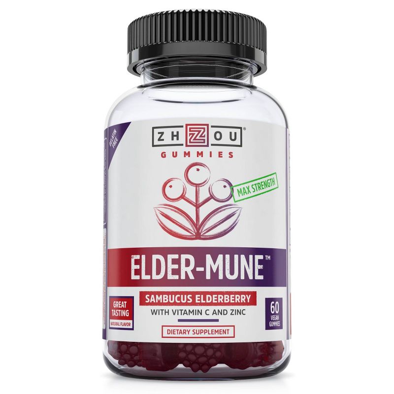 Zhou Elder-Mune Dietary Supplement Vegan Gummies - Elderberry - 60ct, 1 of 4