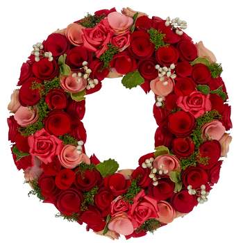 Northlight 12.5" Red/White Flowers and  Berries Artificial Valentine's Day Floral Wreath