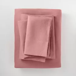 Full 100% Washed Linen Solid Sheet Set Rose - Casaluna™