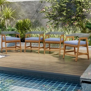 Costway Patio Chairs Set of 4 Outdoor Acacia Wood Dining Chairs with Cushions for Garden - 1 of 4