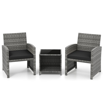 Tangkula 3 Pieces Patio Furniture Set PE Rattan Chairs Set w/ Storage Coffee Table