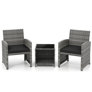 Tangkula 3 Pieces Patio Furniture Set PE Rattan Chairs Set w/ Storage Coffee Table - 1 of 4