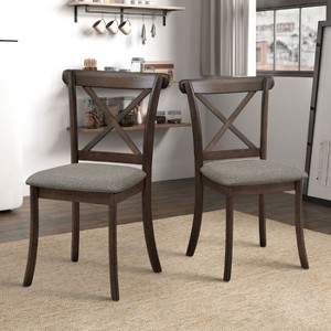 CAVINAS Cross-Back Dining Chairs Set of 2, Fabric Upholstered Kitchen Side Chairs with Rubber Wood Frame - 1 of 4