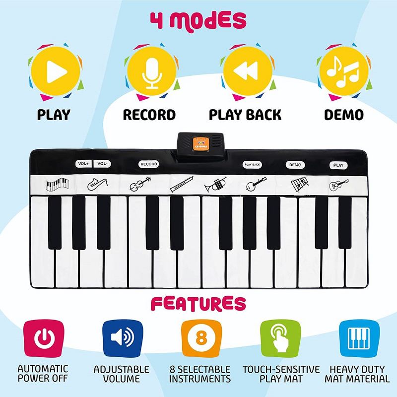 Toddler Floor Piano Playmat 71" - 24 Keys Dance On Piano Play Mat has Record, Playback, Demo, Play, Adjustable Vol.- Best Gift, 4 of 9