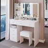 Okak 29.2" Small Left Drawer Vanity Desk Sliding Mirror + Stool, 3-Tier Storage, Minimalist Dressing Table for Bathroom/Dorm Rooms - 2 of 4