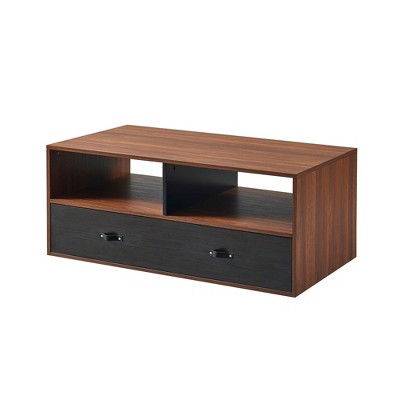 Henry Coffee Table with Faux Leather Handle Walnut/Black - Teamson Home