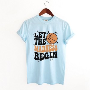Simply Sage Market Women's Madness Begin Basketball Short Sleeve Garment Dyed Tee - 1 of 4