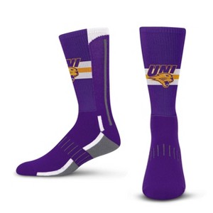 NCAA Northern Iowa Panthers Streak Team Color Crew Socks - L: Logo Pattern, Midweight Fabric - 1 of 3