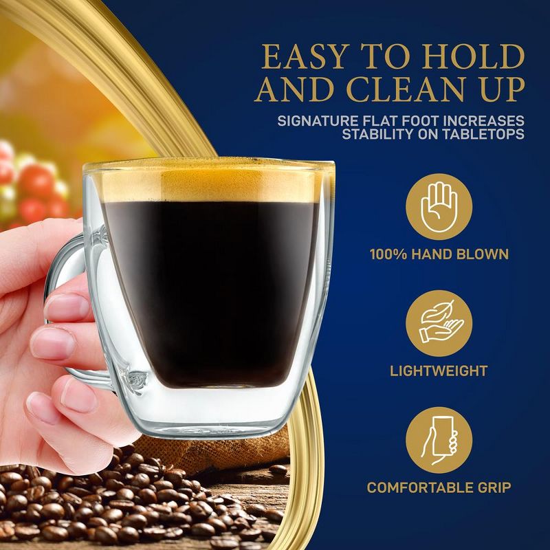 NutriChef 2 Pcs. of Clear Glass Coffee Mug - Elegant Clear Glasses with Convenient Handles, For Hot and Cold Drinks, 4 of 8