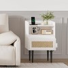 Nightstands Set of 2, Natural Rattan End Table with Charging Station, Modern Side Table with Drawer - 2 of 4