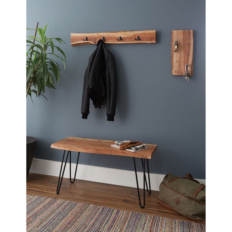 36" Hairpin Live Edge Wood Bench with Coat Hook Set Natural - Alaterre Furniture, 3 of 6